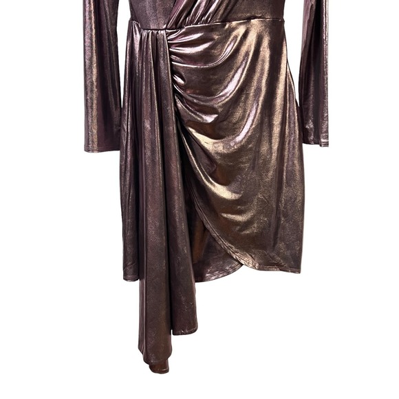 Cache Mini Dress Shiny Dark Purple Ruched V Neck Party Glam Shimmer Chic Size 4 - Picture 13 of 16